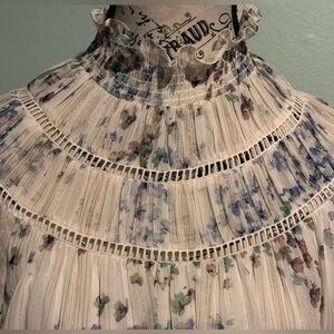 Floral Sheer Blouse with Ruffle Neck and Metallic Detail